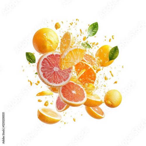 Exploding Citrus Fruits A Vibrant Burst of Oranges, Grapefruits, and Lemons