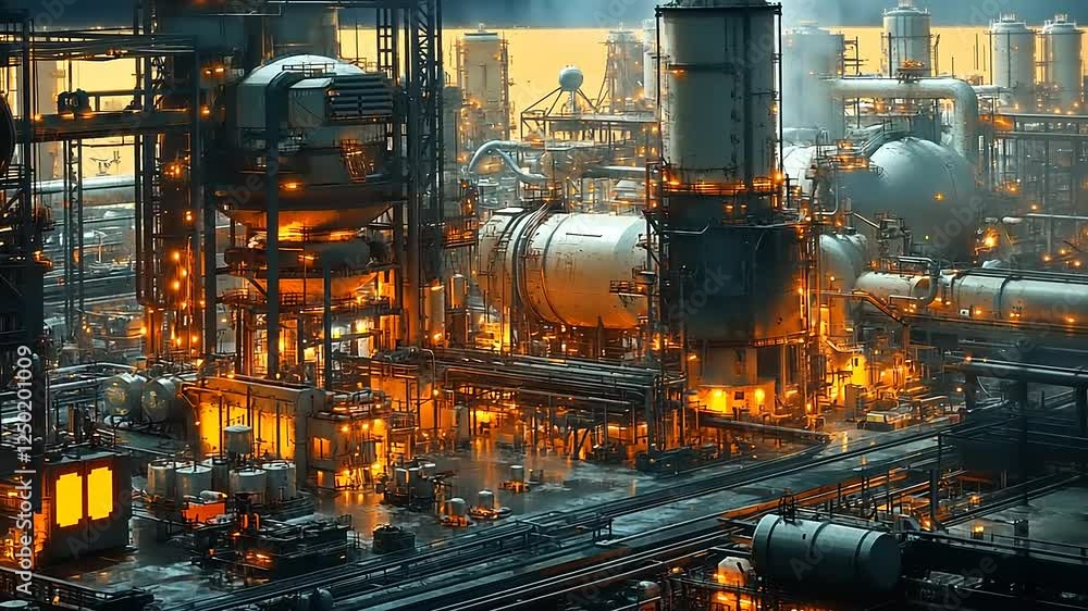 Illuminated Industrial Complex: A Nighttime View of a Petrochemical Refinery Illuminated Industrial Complex: A Nighttime View of a Petrochemical Refinery