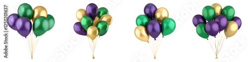 Mardi Gras themed balloon bouquet in purple, green, and gold colors. Perfect for festive celebrations