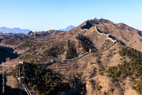 Jinshanling Great Wall, a section of the Great Wall of China built from 1570 CE during the Ming dynasty, located in the mountainous area in Luanping County, Chengde, Hebei Province photo