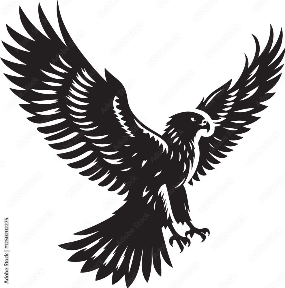 Fototapeta premium Silhouette Art simple Art Eagle front vector Contour Drawing white black white background 