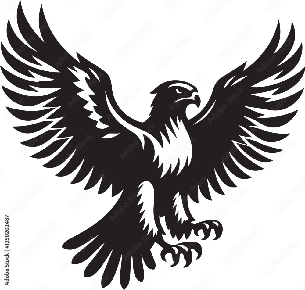 Obraz premium Silhouette Art simple Art Eagle front vector Contour Drawing white black white background 