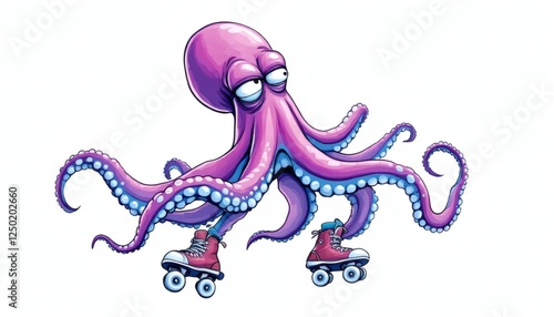 Whimsical Octopus on Roller Skates Embarks on a Wobbly Adventure