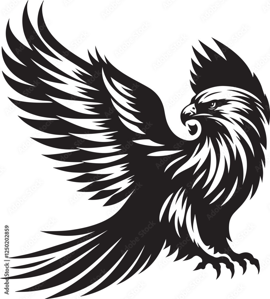 Fototapeta premium Silhouette Art simple Art Eagle front vector Contour Drawing white black white background 