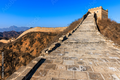 Jinshanling Great Wall, a section of the Great Wall of China built from 1570 CE during the Ming dynasty, located in the mountainous area in Luanping County, Chengde, Hebei Province photo