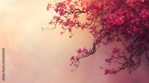 Wallpaper Mural Pink Bougainvillea Branch Against A Soft Pink Sky Torontodigital.ca