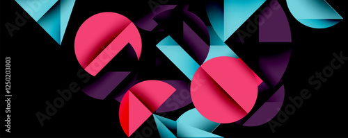 Abstract geometric pattern with intersecting circles and triangles in gradients. The high-contrast composition creates depth and a dynamic, modern aesthetic