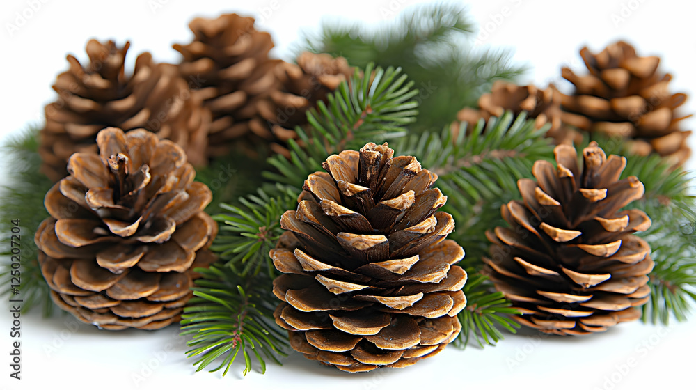 Pine cones, fir branches, winter, holiday, background, white, nature, decoration