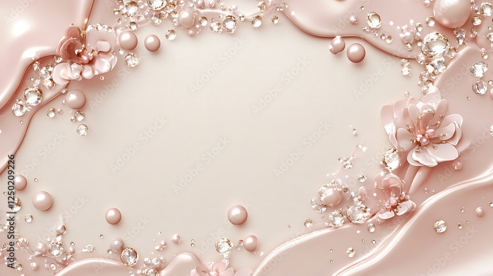 Obraz premium Elegant Pink Flowers Pearls and Diamonds Design