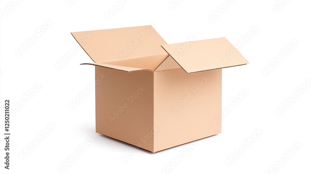 Empty cardboard box with open flaps on a white background, ideal for packaging concepts Empty cardboard box with open flaps on a white background, ideal for packaging concepts