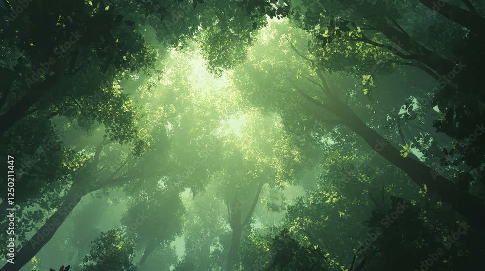 Fototapeta premium Ethereal Forest Canopy Sunlight Streaming Through Lush Green Trees