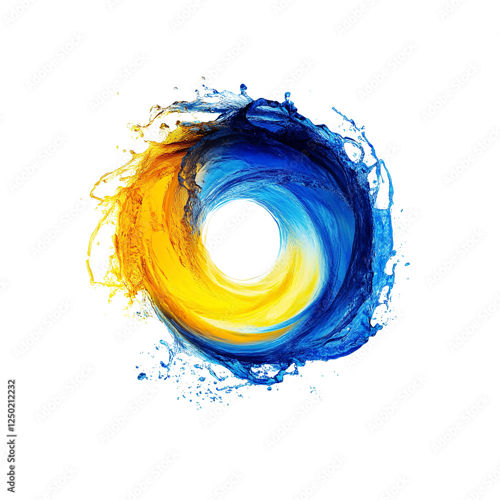 Abstract Swirling Blue and Gold Liquid Vortex with Splash Abstract Swirling Blue and Gold Liquid Vortex with Splash