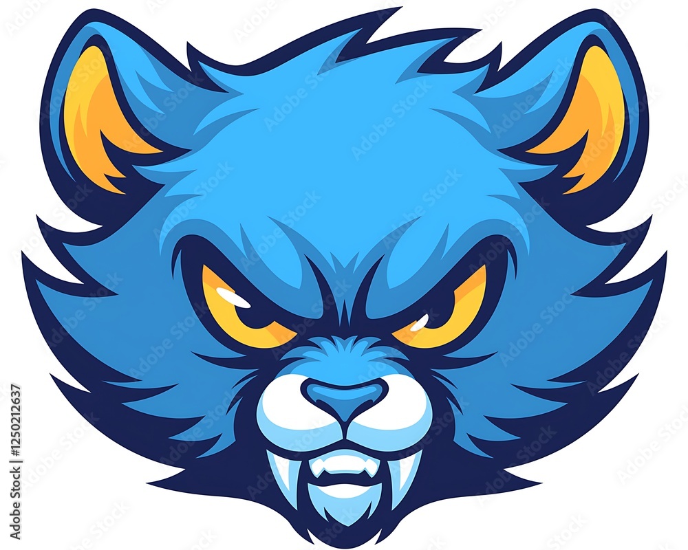 Obraz premium Blue cartoon cat head mascot