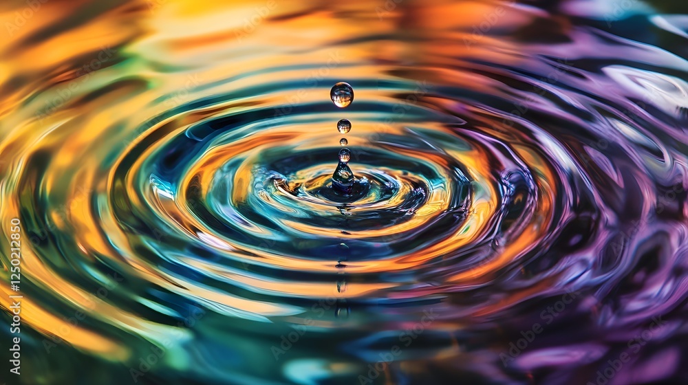 Colorful Water Drop in Ripple Effects on Vibrant Liquid Surface Colorful Water Drop in Ripple Effects on Vibrant Liquid Surface
