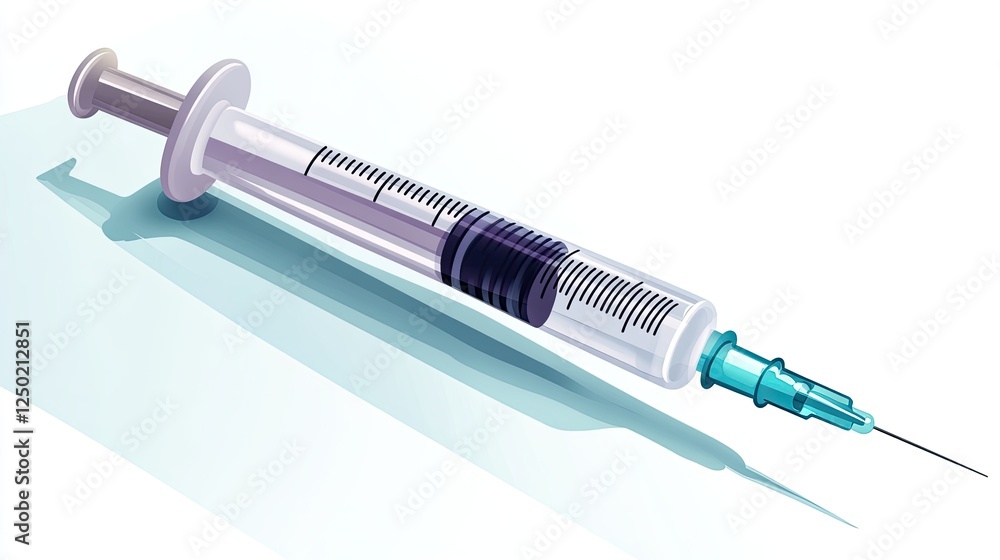 Detailed illustration of a syringe lying on a surface, highlighting its design and medical application Detailed illustration of a syringe lying on a surface, highlighting its design and medical application