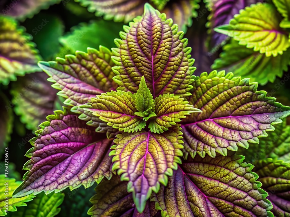 Lush Green Shiso Leaves Close-Up: Vibrant Natural Texture Lush Green Shiso Leaves Close-Up: Vibrant Natural Texture