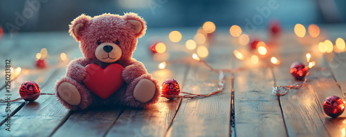 Wallpaper Mural A cute teddy bear holding a heart, surrounded by twinkling lights for a cozy atmosphere. Torontodigital.ca