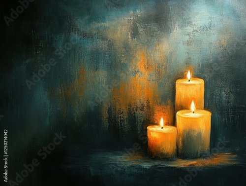 Softly Glowing Candles on a Dark Background Creating a Serene Atmosphere photo