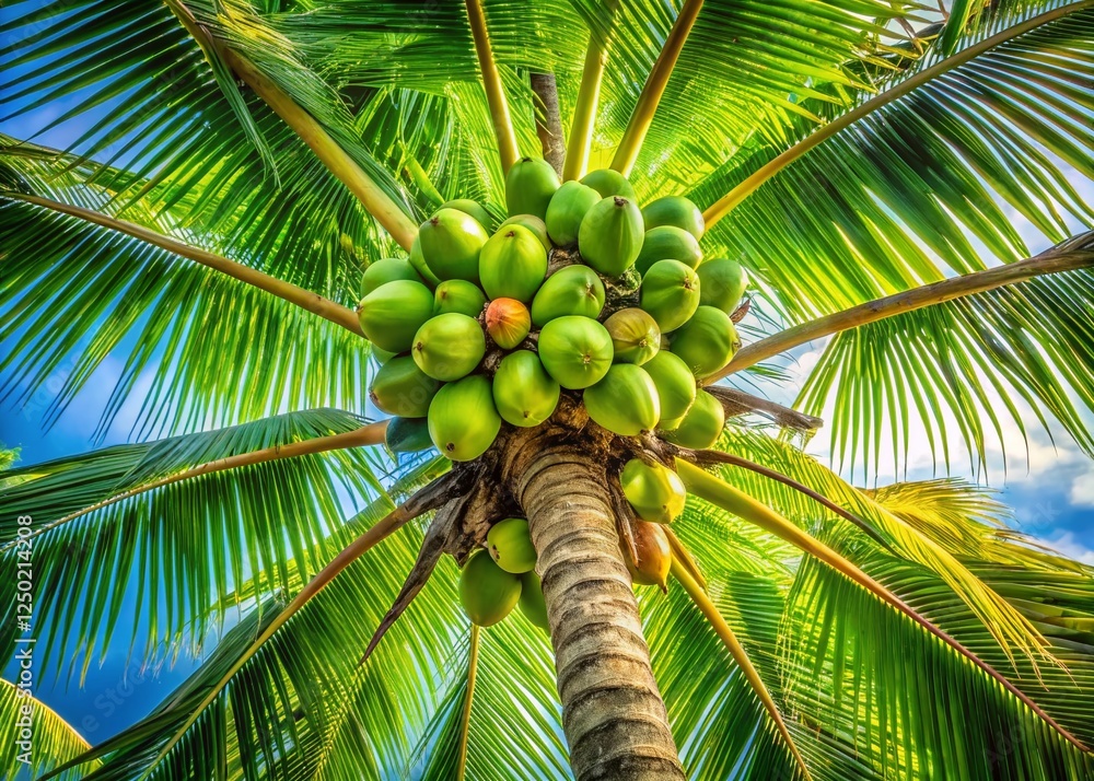 Fototapeta premium Lush Tropical Coconut Palm Leaves Architectural Photography