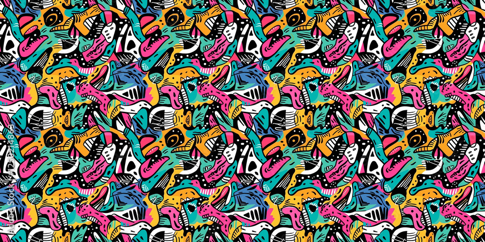 Naklejka premium Cartoon hand-drawn doodles on the subject of summer holidays theme seamless pattern