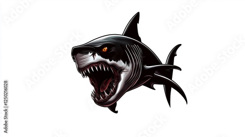 Ferocious shark with open jaws on an isolated white background photo