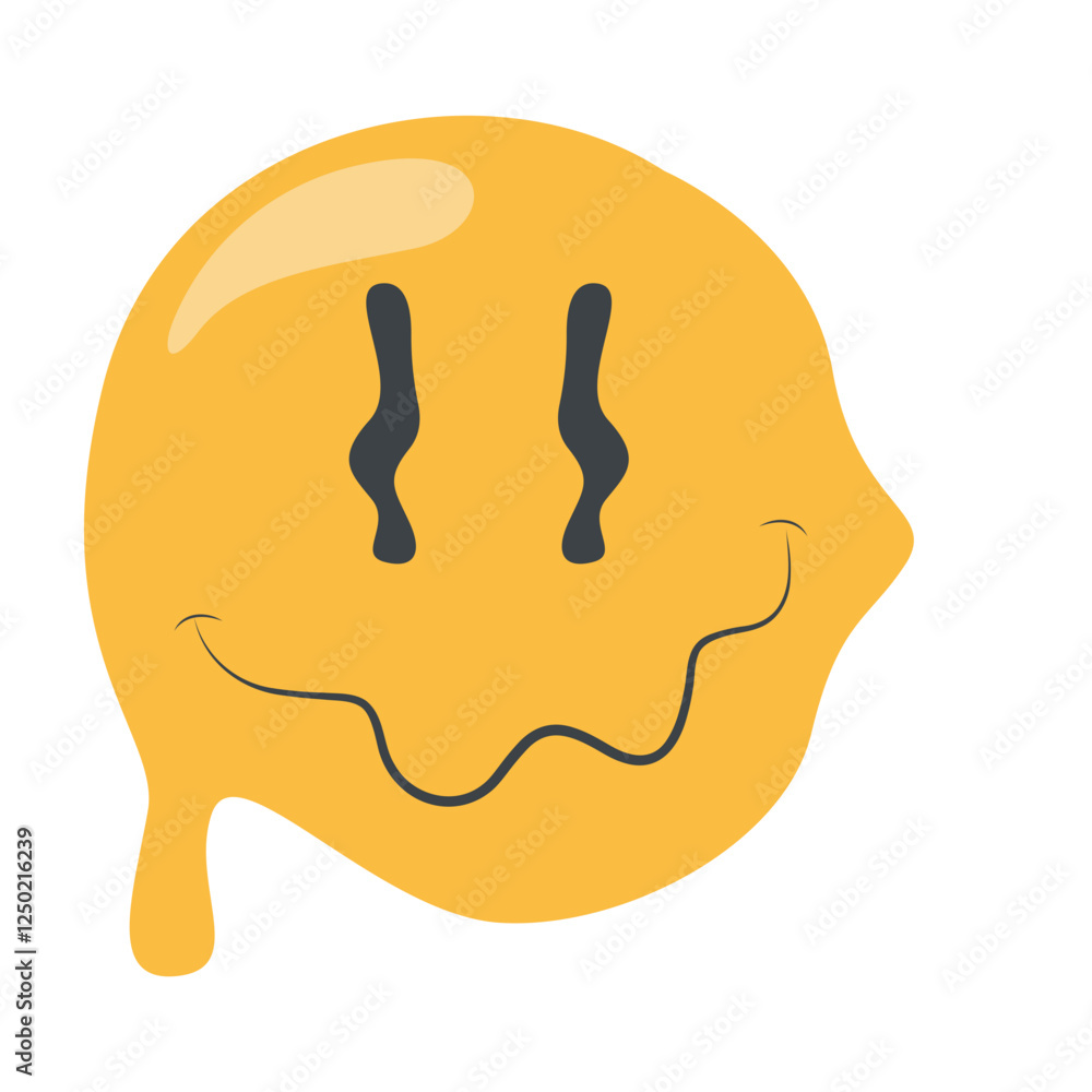 Psychedelic Dripping Smile on White Background. Vector Illustration in Vintage Cartoon Design Psychedelic Dripping Smile on White Background. Vector Illustration in Vintage Cartoon Design