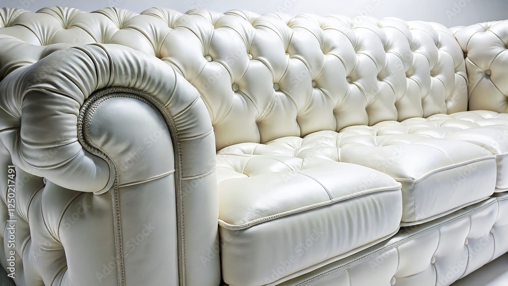Fototapeta premium Macro Detail of Classic White Leather Sofa, Modern Design, Isolated on White
