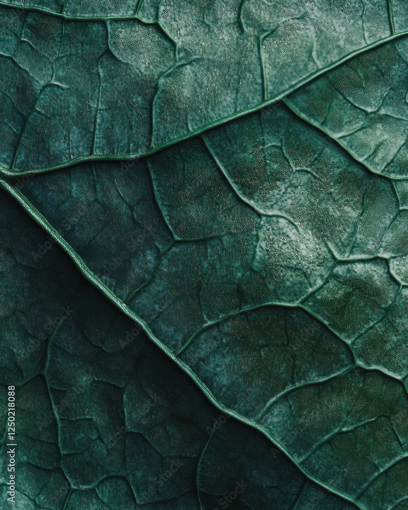 Macro Detail of a Dark Green Leaf with Visible Veins and Textured Surface. Macro Detail of a Dark Green Leaf with Visible Veins and Textured Surface.