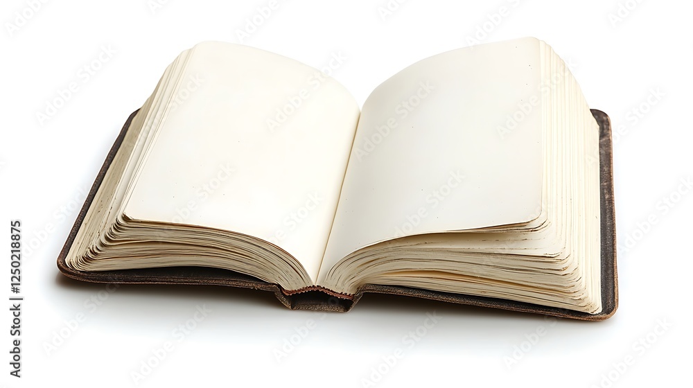Open book, blank pages, studio, white background Open book, blank pages, studio, white background