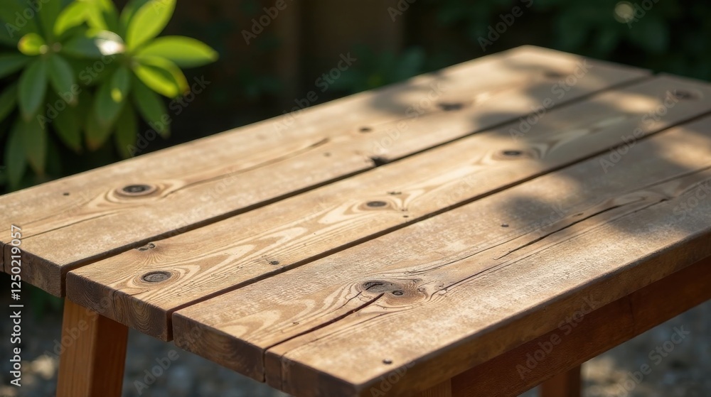 Rustic Wooden Tabletop in Natural Sunlight, Perfect for Product Display Rustic Wooden Tabletop in Natural Sunlight, Perfect for Product Display