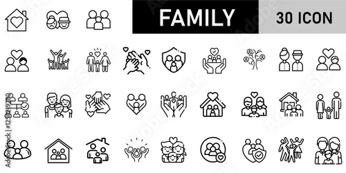 Minimalist Family Icon Pack | 30 Outline Vector Icons, Editable stroke. 