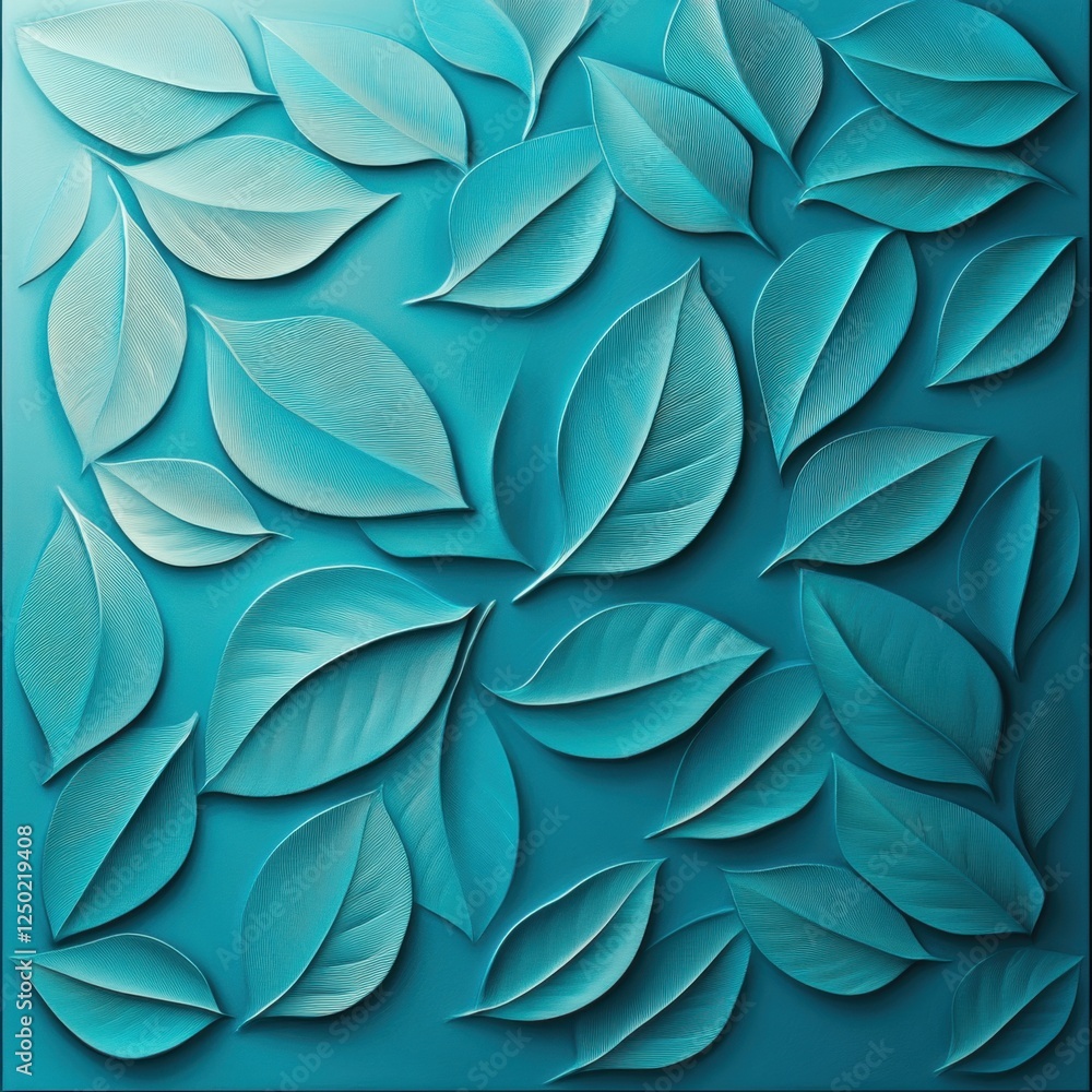 Textured leaves on a calming turquoise background. Textured leaves on a calming turquoise background.