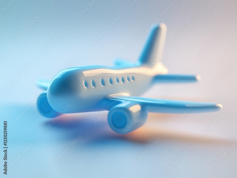 Fototapeta premium Stylish blue toy airplane on a soft background.