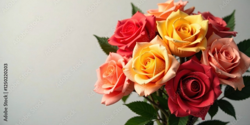 A vibrant bouquet of handcrafted roses in shades of red, orange, and peach A vibrant bouquet of handcrafted roses in shades of red, orange, and peach