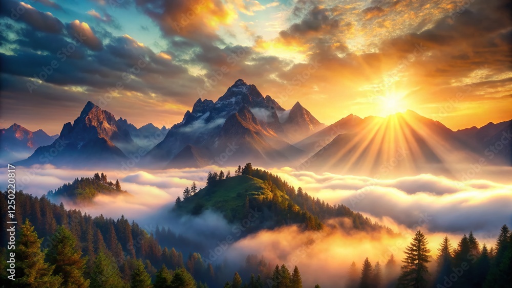 Magical Morning Mist: Gerecse Mountain Sunrise with Bokeh Magical Morning Mist: Gerecse Mountain Sunrise with Bokeh