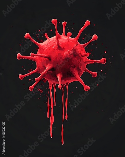 Red Virus Dripping Blood on Dark Background