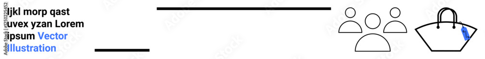 Three simple user group icons beside a minimalistic shopping bag emphasizing community, social interaction, e-commerce, collaboration, service, customer experience, and online shopping. Ideal Three simple user group icons beside a minimalistic shopping bag emphasizing community, social interaction, e-commerce, collaboration, service, customer experience, and online shopping. Ideal