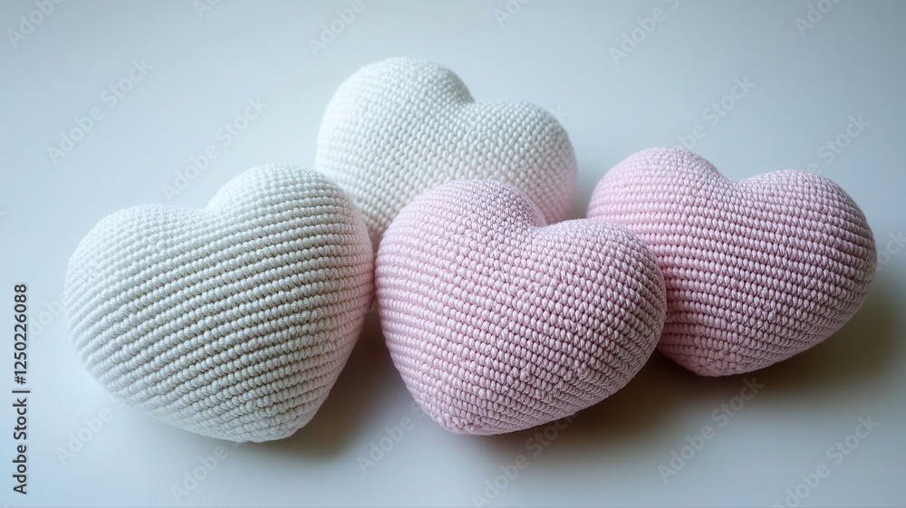 Fototapeta premium Soft Knitted Heart Decorations in White and Pink Colors