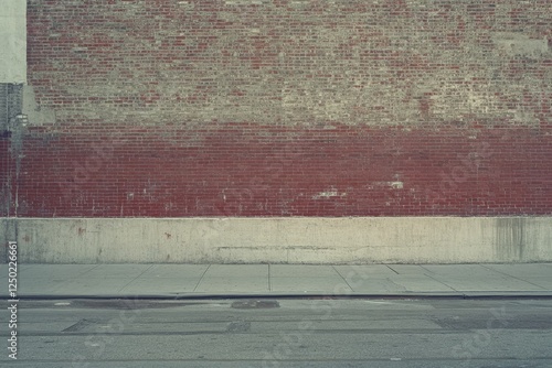 Empty urban street with brick wall backdrop