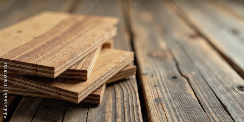 Stacked Wood Planks on Rustic Wooden Surface Showing Natural Grain and Texture Stacked Wood Planks on Rustic Wooden Surface Showing Natural Grain and Texture