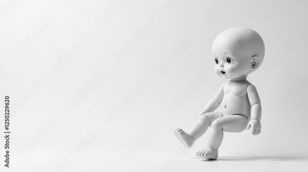 A Blank Infant Mannequin in a Seated Position Against a White Background A Blank Infant Mannequin in a Seated Position Against a White Background