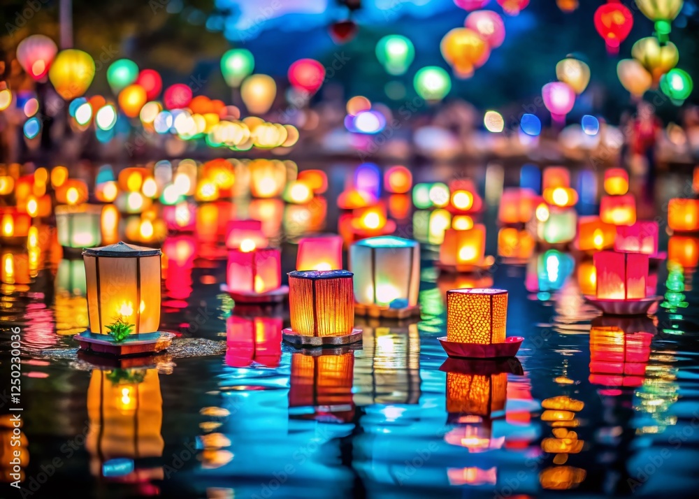 Memorial Day: Double Exposure of Floating Lanterns on Dark Water Memorial Day: Double Exposure of Floating Lanterns on Dark Water