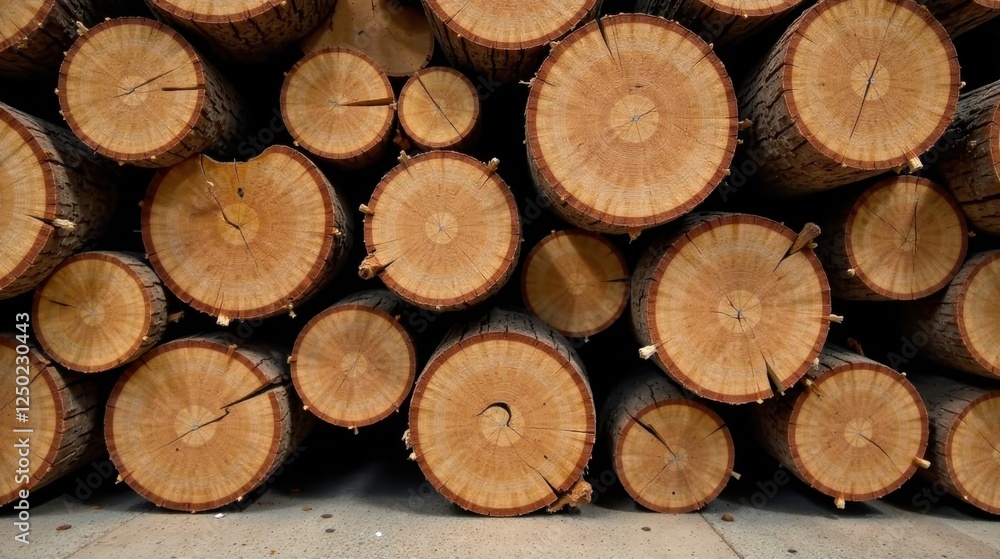A Stack of Cross-Sectioned Tree Trunks Showing Detailed Growth Rings A Stack of Cross-Sectioned Tree Trunks Showing Detailed Growth Rings
