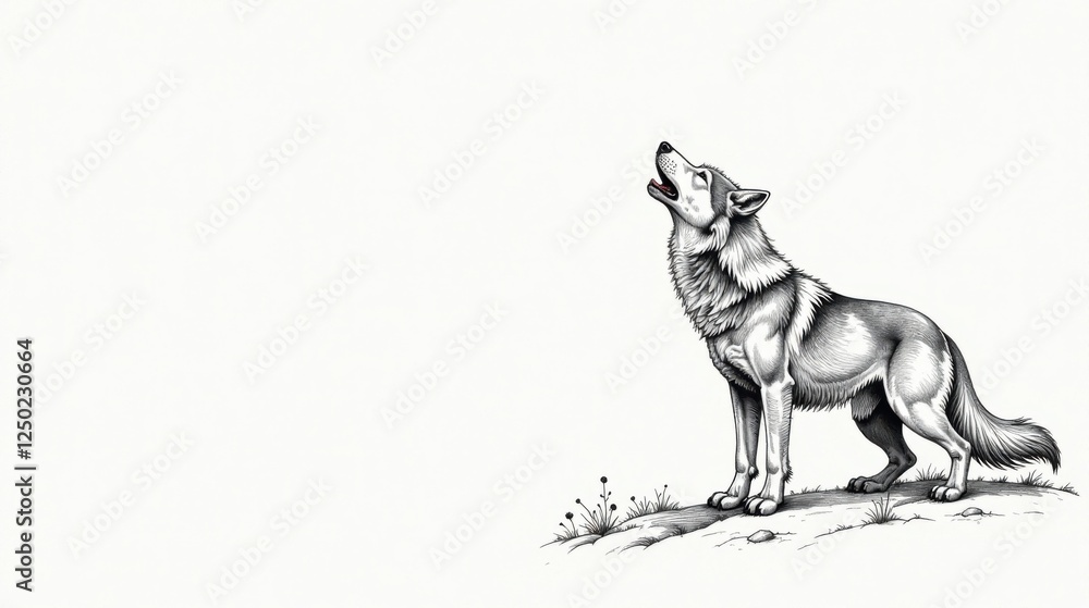 Fototapeta premium Majestic Lone Wolf Howling at the Moon on a Hilltop