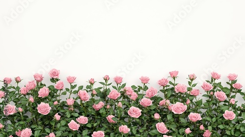 A vibrant display of pink roses in full bloom against a plain white background, creating a fresh and elegant atmosphere.