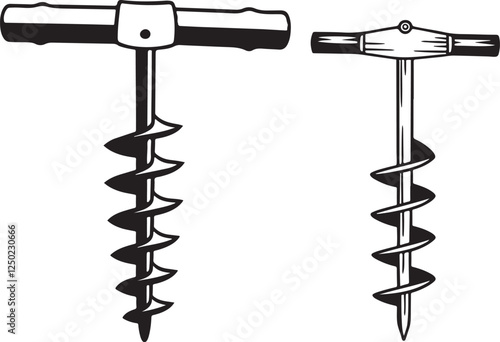 Auger Rustic Tool for Gardening, Silhouette vector art illustration
