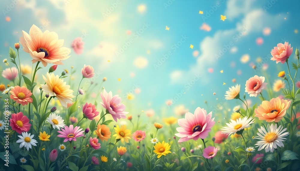 Obraz premium Vibrant Spring Flower Meadow Digital Art Wallpaper
