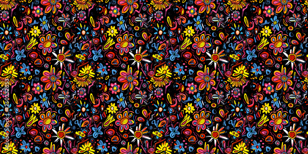 Cartoon hand-drawn doodles on the subject of summer holidays theme seamless pattern Cartoon hand-drawn doodles on the subject of summer holidays theme seamless pattern