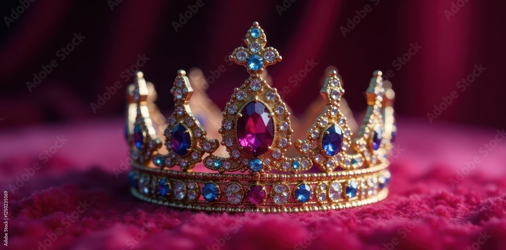 Intricate gem-encrusted crown on plush velvet, precious, symbol, power Intricate gem-encrusted crown on plush velvet, precious, symbol, power