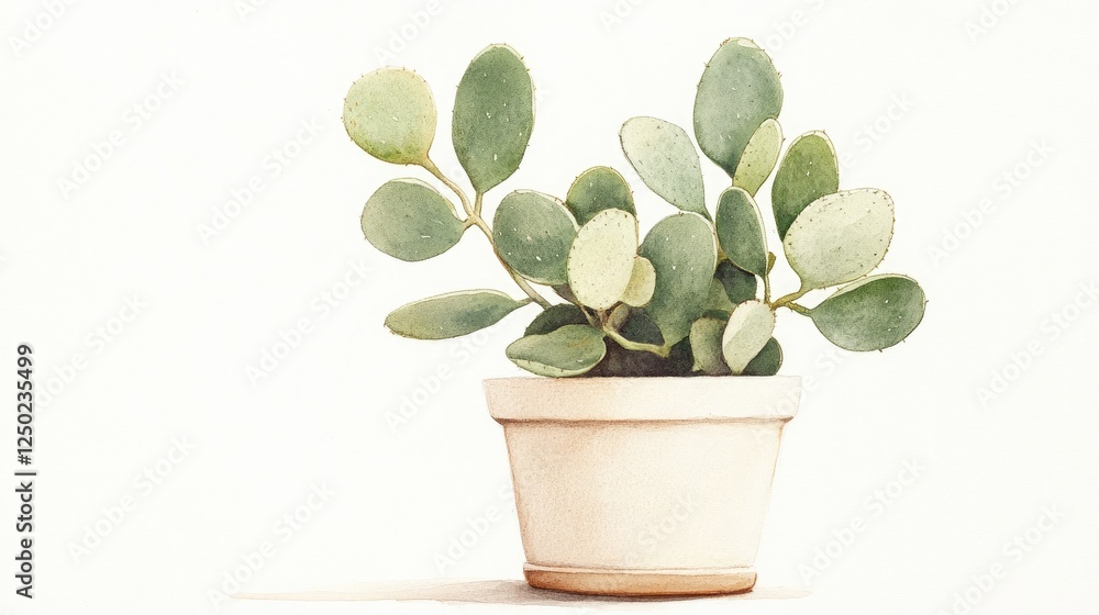 Fototapeta premium A serene potted succulent plant with lush green leaves, set against a soft, neutral background
